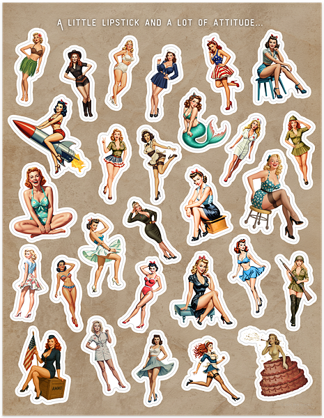 large-849.png Pinup Sticker Sheet, 28 Pieces